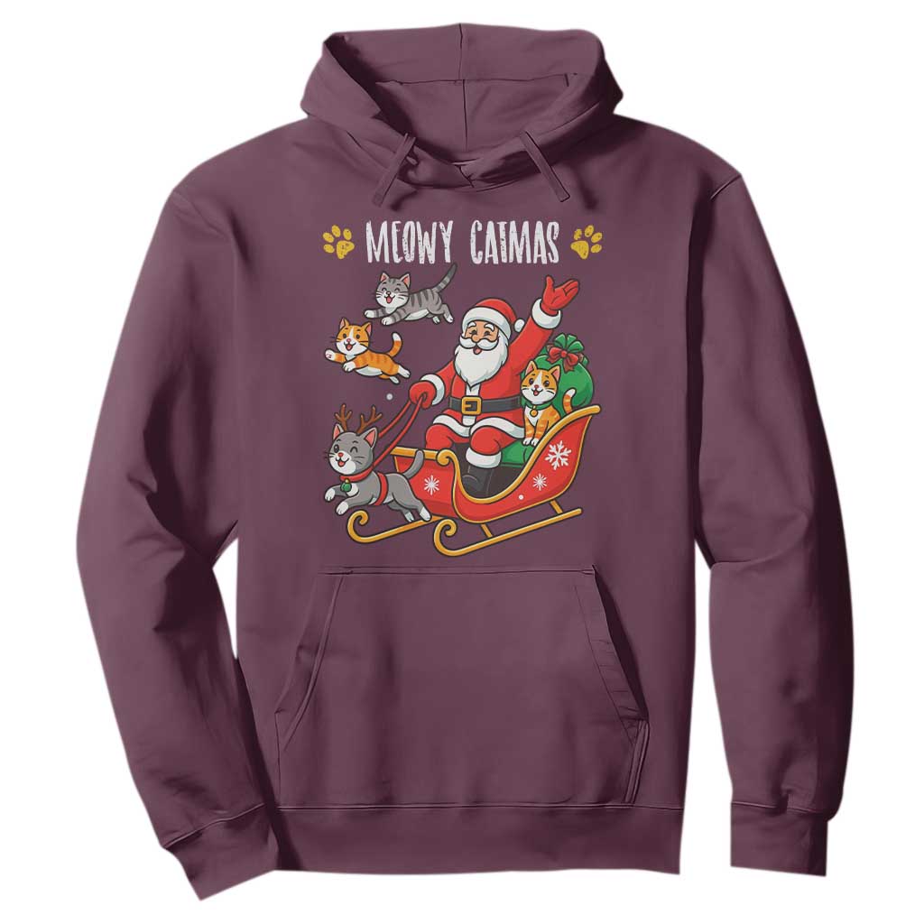 Funny Christmas Cat Hoodie Meowy Catmas Santa Sleigh Xmas TS12 Maroon Print Your Wear