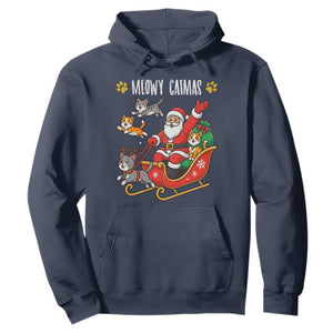 Funny Christmas Cat Hoodie Meowy Catmas Santa Sleigh Xmas TS12 Navy Print Your Wear
