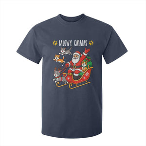 Funny Christmas Cat T Shirt For Kid Meowy Catmas Santa Sleigh Xmas TS12 Navy Print Your Wear