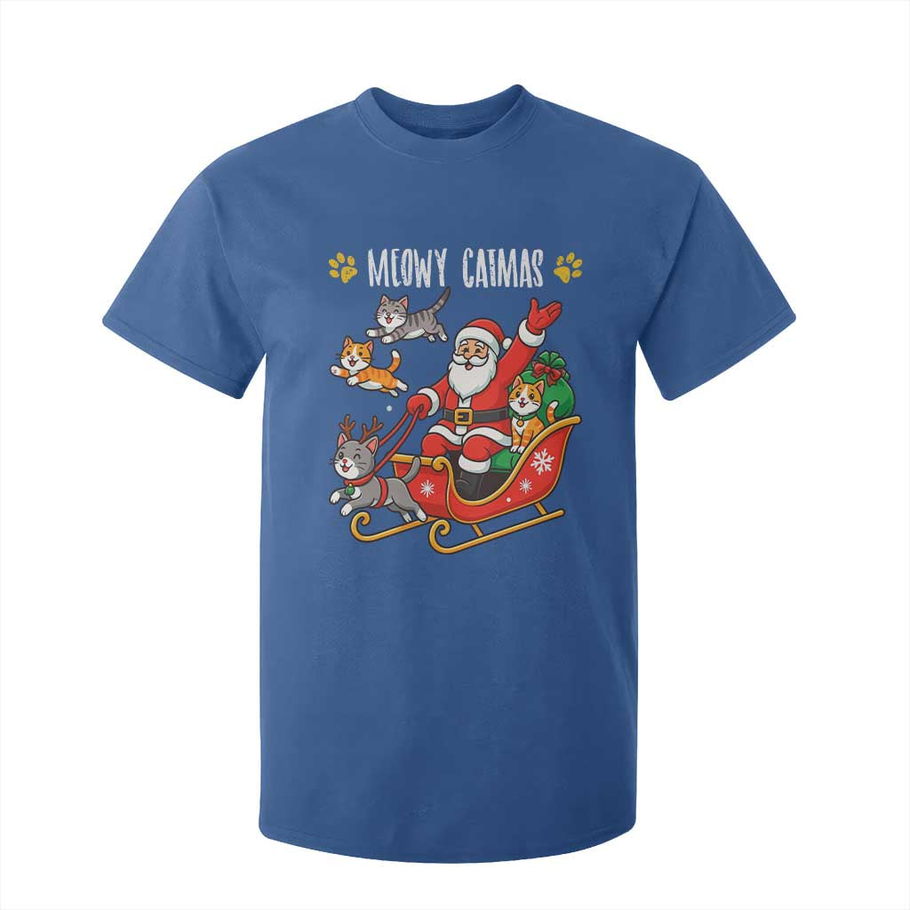 Funny Christmas Cat T Shirt For Kid Meowy Catmas Santa Sleigh Xmas TS12 Royal Blue Print Your Wear