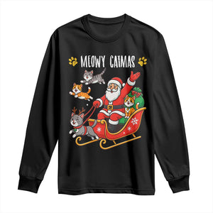 Funny Christmas Cat Long Sleeve Shirt Meowy Catmas Santa Sleigh Xmas TS12 Black Print Your Wear