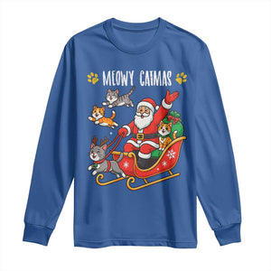 Funny Christmas Cat Long Sleeve Shirt Meowy Catmas Santa Sleigh Xmas TS12 Royal Blue Print Your Wear