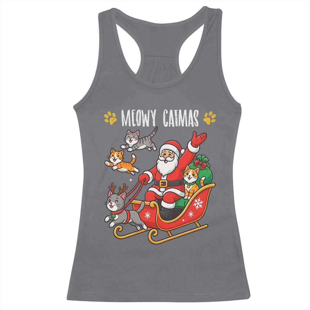 Funny Christmas Cat Racerback Tank Top Meowy Catmas Santa Sleigh Xmas TS12 Charcoal Print Your Wear