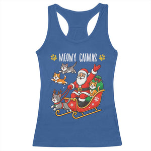 Funny Christmas Cat Racerback Tank Top Meowy Catmas Santa Sleigh Xmas TS12 Royal Blue Print Your Wear