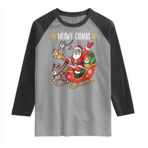 Funny Christmas Cat Raglan Shirt Meowy Catmas Santa Sleigh Xmas TS12 Sport Gray Black Print Your Wear