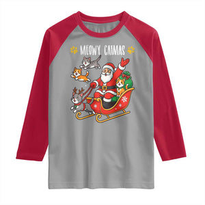 Funny Christmas Cat Raglan Shirt Meowy Catmas Santa Sleigh Xmas TS12 Sport Gray Red Print Your Wear