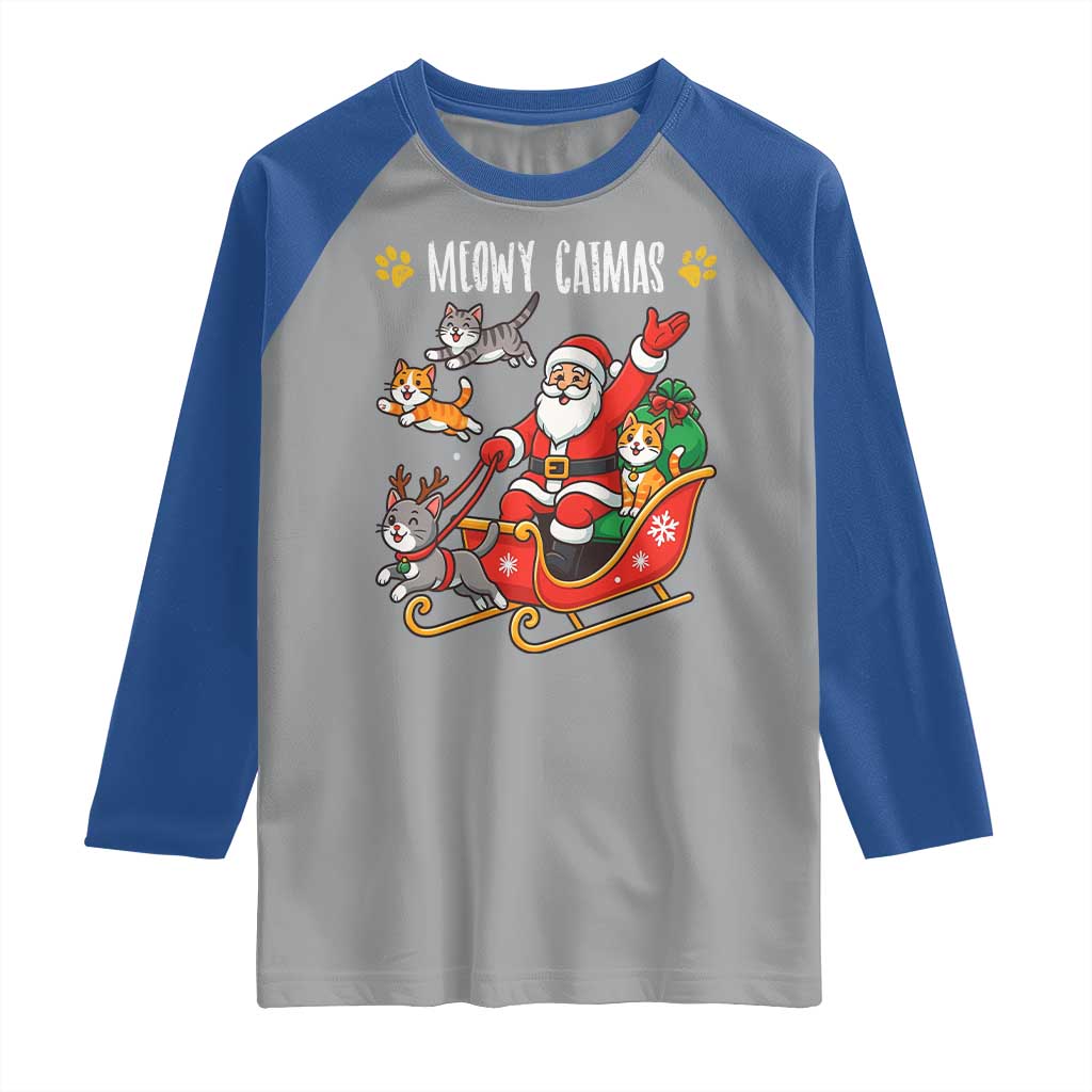 Funny Christmas Cat Raglan Shirt Meowy Catmas Santa Sleigh Xmas TS12 Sport Gray Royal Print Your Wear