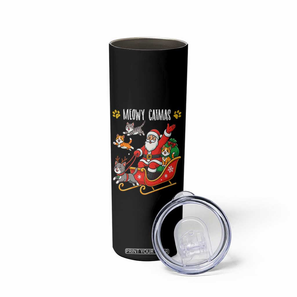 Funny Christmas Cat Skinny Tumbler Meowy Catmas Santa Sleigh Xmas TS12 Print Your Wear