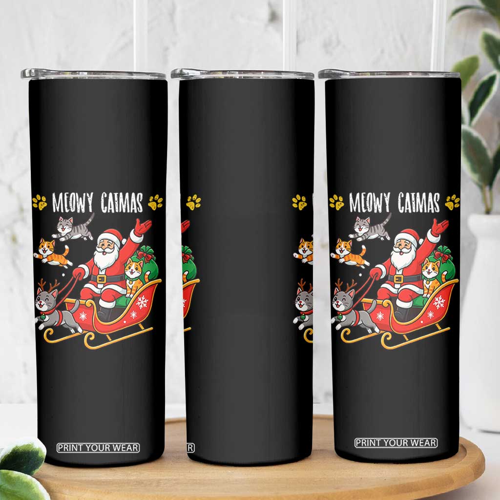 Funny Christmas Cat Skinny Tumbler Meowy Catmas Santa Sleigh Xmas TS12 Print Your Wear
