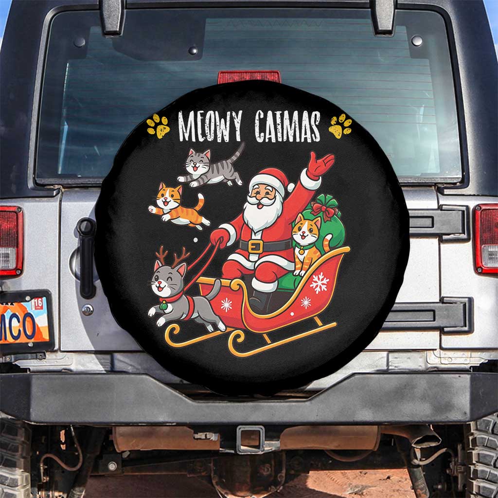 Funny Christmas Cat Spare Tire Cover Meowy Catmas Santa Sleigh Xmas TS12 No hole Black Print Your Wear