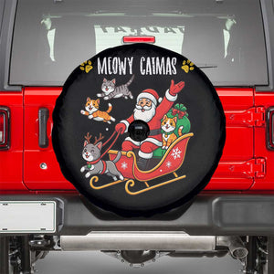 Funny Christmas Cat Spare Tire Cover Meowy Catmas Santa Sleigh Xmas TS12 Black Print Your Wear