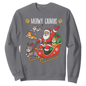 Funny Christmas Cat Sweatshirt Meowy Catmas Santa Sleigh Xmas TS12 Charcoal Print Your Wear