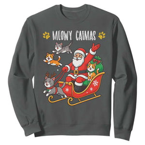 Funny Christmas Cat Sweatshirt Meowy Catmas Santa Sleigh Xmas TS12 Dark Heather Print Your Wear