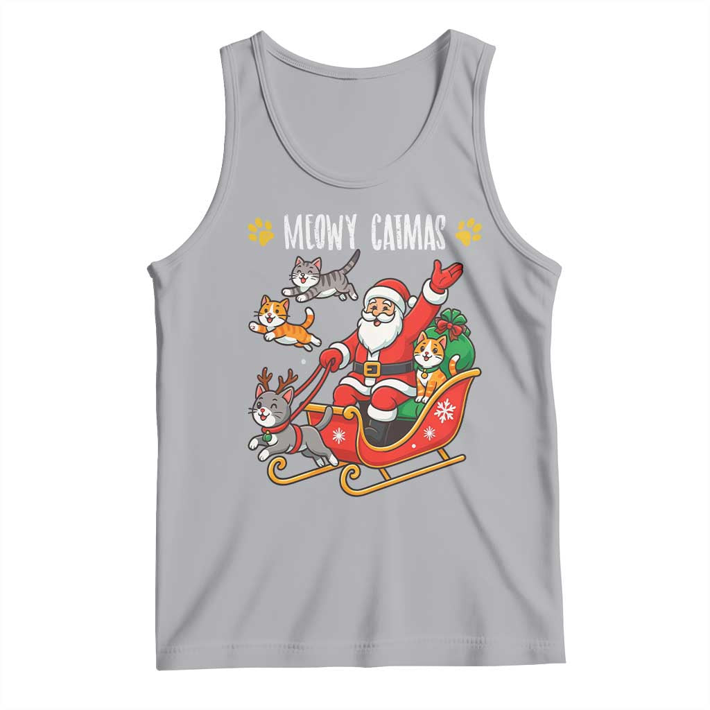 Funny Christmas Cat Tank Top Meowy Catmas Santa Sleigh Xmas TS12 Athletic Heather Print Your Wear