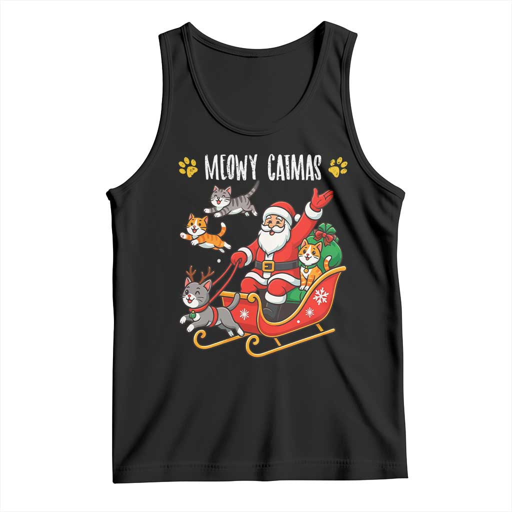 Funny Christmas Cat Tank Top Meowy Catmas Santa Sleigh Xmas TS12 Black Print Your Wear