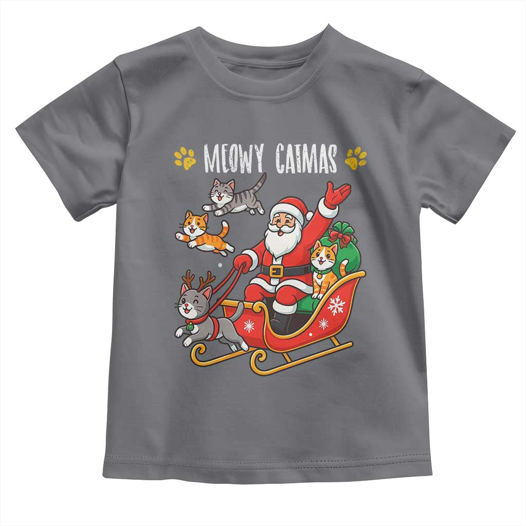 Funny Christmas Cat Toddler T Shirt Meowy Catmas Santa Sleigh Xmas TS12 Charcoal Print Your Wear