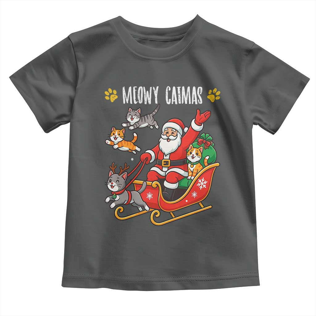 Funny Christmas Cat Toddler T Shirt Meowy Catmas Santa Sleigh Xmas TS12 Dark Heather Print Your Wear