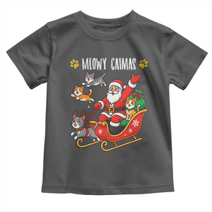 Funny Christmas Cat Toddler T Shirt Meowy Catmas Santa Sleigh Xmas TS12 Dark Heather Print Your Wear