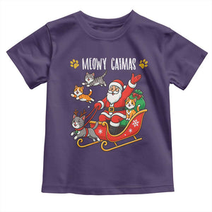 Funny Christmas Cat Toddler T Shirt Meowy Catmas Santa Sleigh Xmas TS12 Purple Print Your Wear