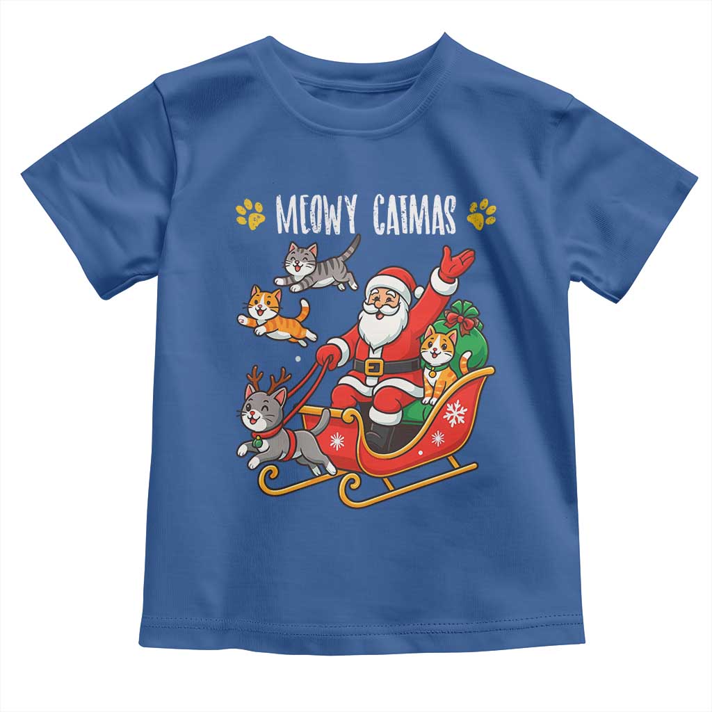 Funny Christmas Cat Toddler T Shirt Meowy Catmas Santa Sleigh Xmas TS12 Royal Blue Print Your Wear