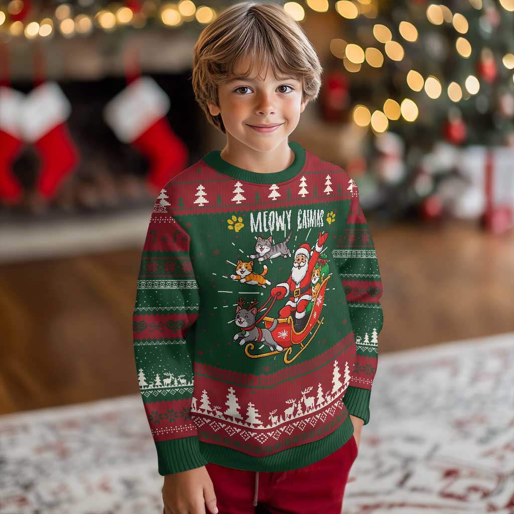 Funny Xmas Cat Ugly Christmas Sweater Meowy Catmas Santa Sleigh Xmas TS12 Christmas Print Your Wear