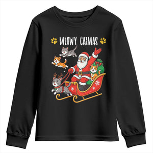 Funny Christmas Cat Youth Sweatshirt Meowy Catmas Santa Sleigh Xmas TS12 Black Print Your Wear