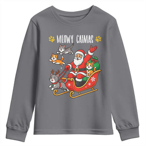 Funny Christmas Cat Youth Sweatshirt Meowy Catmas Santa Sleigh Xmas TS12 Charcoal Print Your Wear