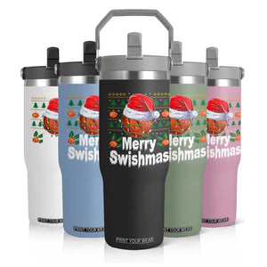 Basketball Christmas Flip Straw Tumbler Funny Merry Swishmas Sports TS12 Print Your Wear