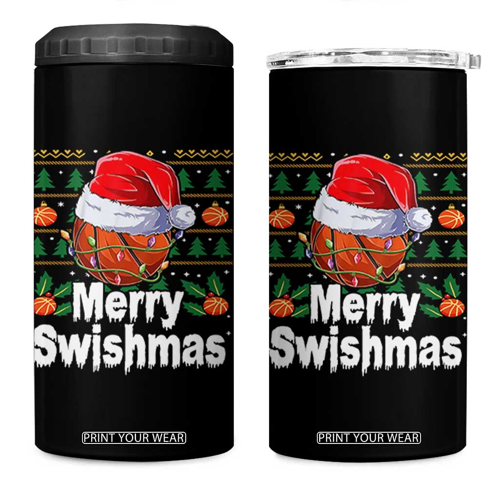 Basketball Christmas 4 in 1 Can Cooler Tumbler Funny Merry Swishmas Sports TS12 One Size: 16 oz Black Print Your Wear