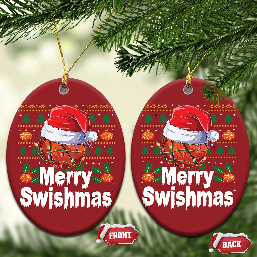 Basketball Xmas Christmas Ornament Funny Merry Swishmas Sports TS12 Oval Red Print Your Wear