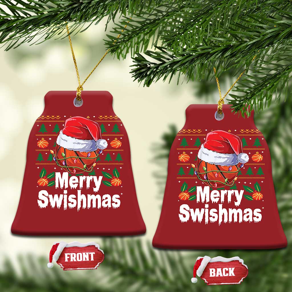 Basketball Xmas Christmas Ornament Funny Merry Swishmas Sports TS12 Bell Flake Red Print Your Wear