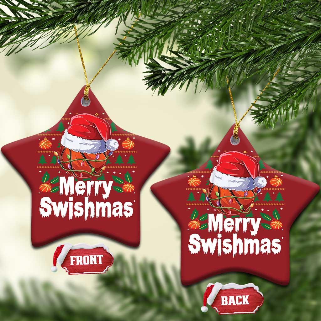 Basketball Xmas Christmas Ornament Funny Merry Swishmas Sports TS12 Star Red Print Your Wear
