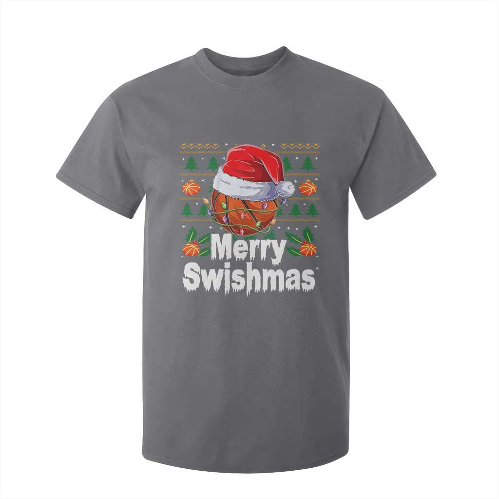 Basketball Christmas T Shirt For Kid Funny Merry Swishmas Sports TS12 Charcoal Print Your Wear