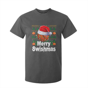 Basketball Christmas T Shirt For Kid Funny Merry Swishmas Sports TS12 Dark Heather Print Your Wear