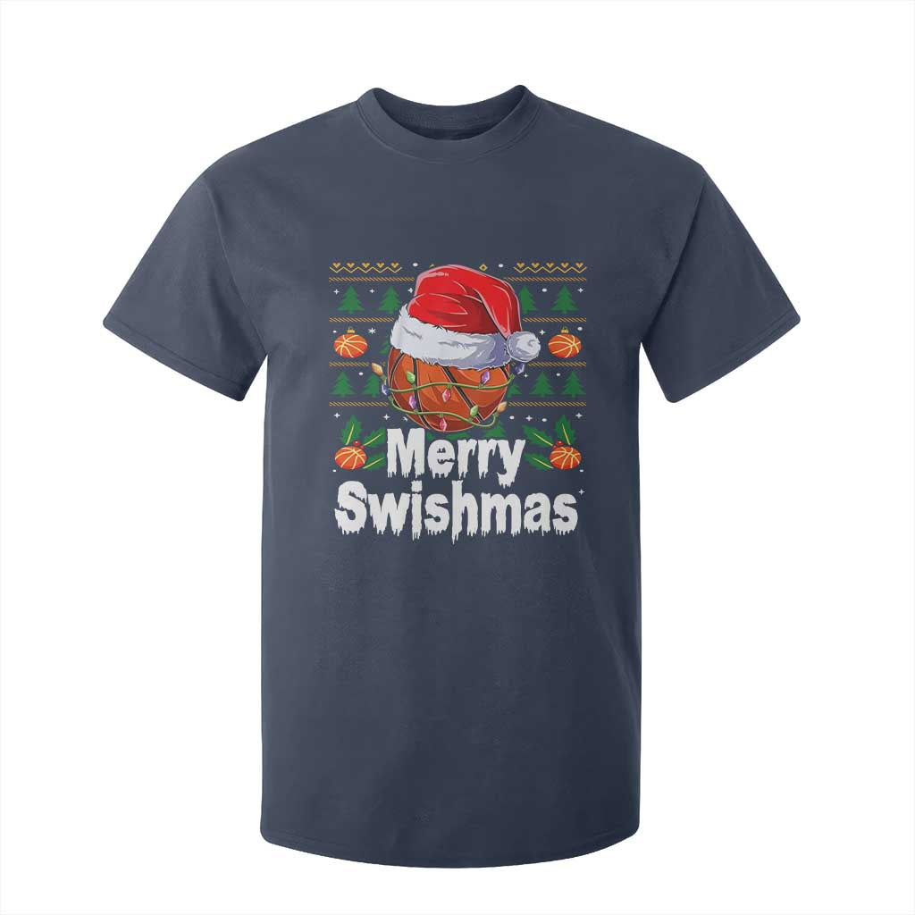 Basketball Christmas T Shirt For Kid Funny Merry Swishmas Sports TS12 Navy Print Your Wear
