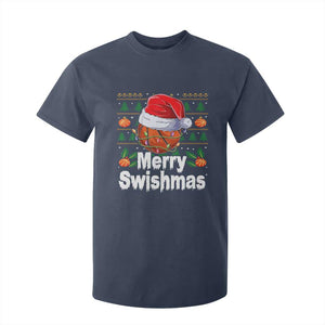 Basketball Christmas T Shirt For Kid Funny Merry Swishmas Sports TS12 Navy Print Your Wear