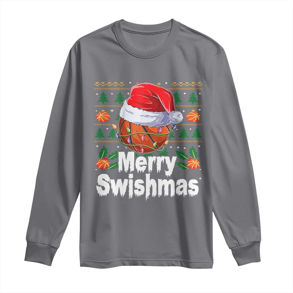 Basketball Christmas Long Sleeve Shirt Funny Merry Swishmas Sports TS12 Charcoal Print Your Wear