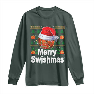 Basketball Christmas Long Sleeve Shirt Funny Merry Swishmas Sports TS12 Dark Forest Green Print Your Wear