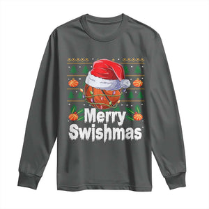 Basketball Christmas Long Sleeve Shirt Funny Merry Swishmas Sports TS12 Dark Heather Print Your Wear
