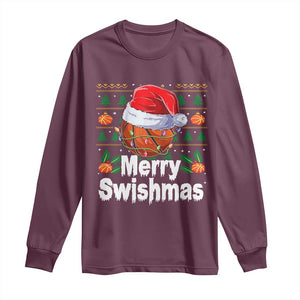 Basketball Christmas Long Sleeve Shirt Funny Merry Swishmas Sports TS12 Maroon Print Your Wear