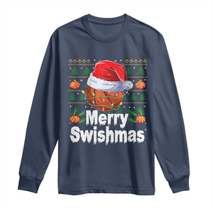 Basketball Christmas Long Sleeve Shirt Funny Merry Swishmas Sports TS12 Navy Print Your Wear