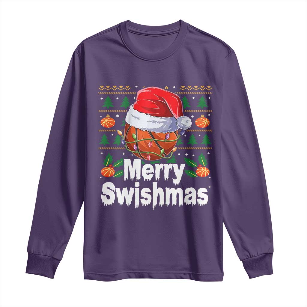 Basketball Christmas Long Sleeve Shirt Funny Merry Swishmas Sports TS12 Purple Print Your Wear