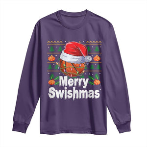 Basketball Christmas Long Sleeve Shirt Funny Merry Swishmas Sports TS12 Purple Print Your Wear