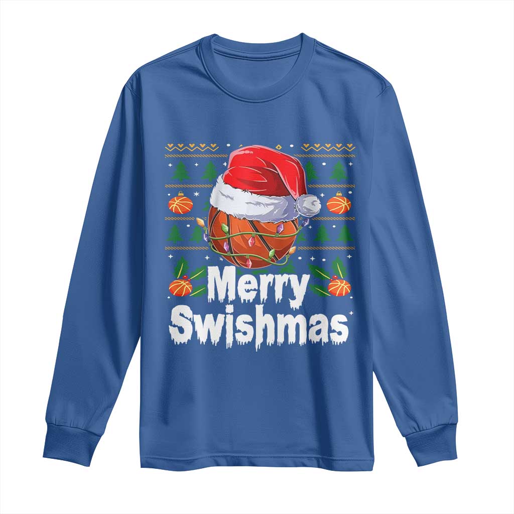 Basketball Christmas Long Sleeve Shirt Funny Merry Swishmas Sports TS12 Royal Blue Print Your Wear