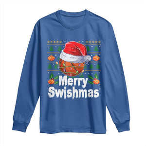 Basketball Christmas Long Sleeve Shirt Funny Merry Swishmas Sports TS12 Royal Blue Print Your Wear