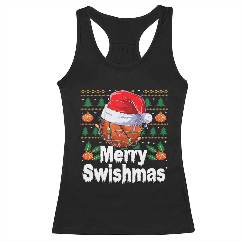 Basketball Christmas Racerback Tank Top Funny Merry Swishmas Sports TS12 Black Print Your Wear
