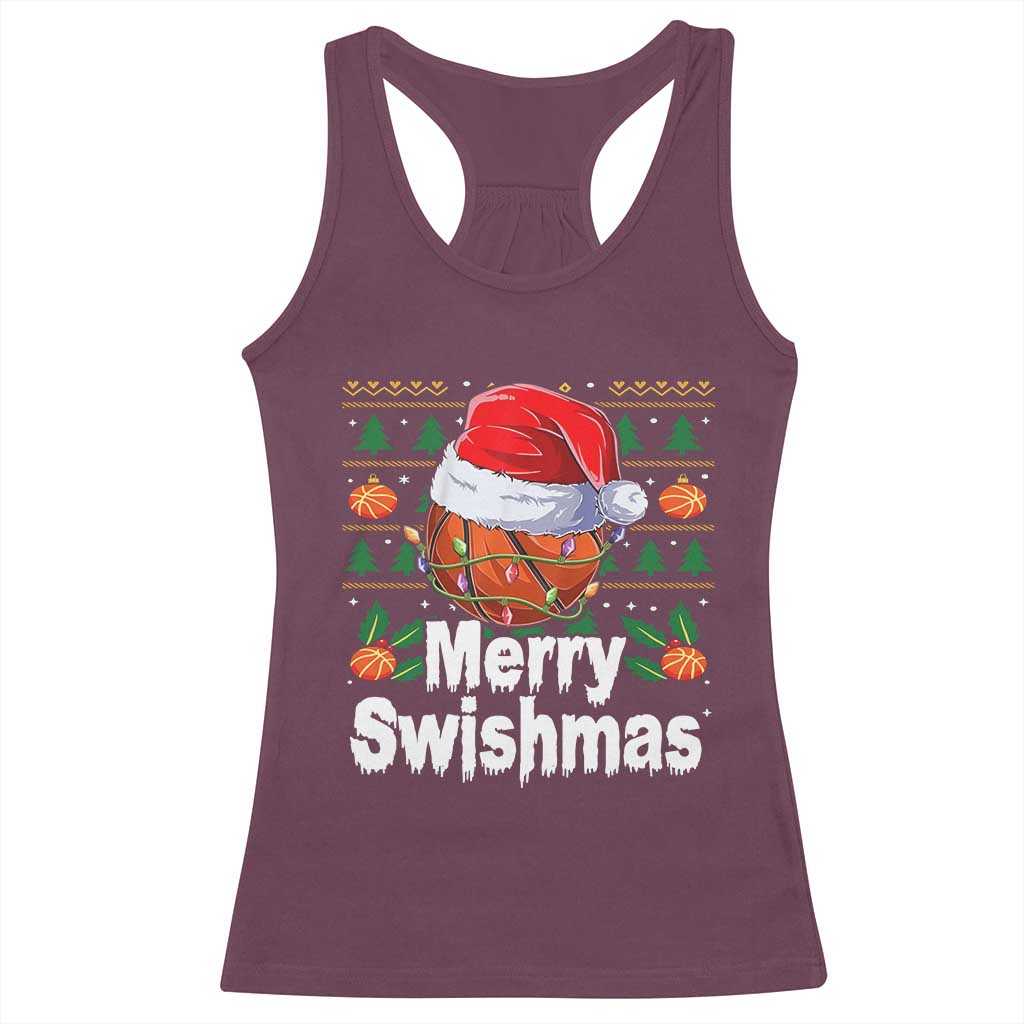 Basketball Christmas Racerback Tank Top Funny Merry Swishmas Sports TS12 Maroon Print Your Wear