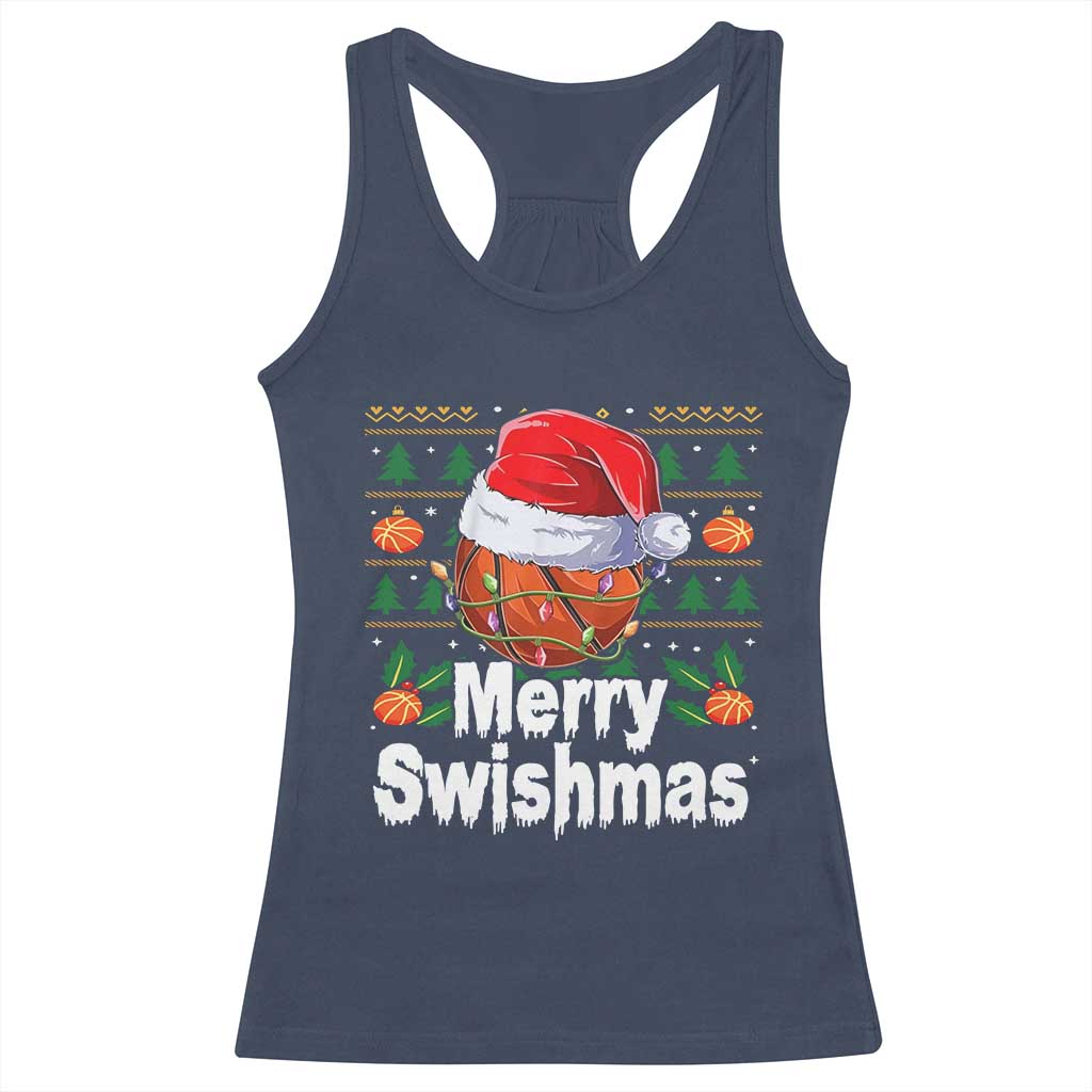 Basketball Christmas Racerback Tank Top Funny Merry Swishmas Sports TS12 Navy Print Your Wear