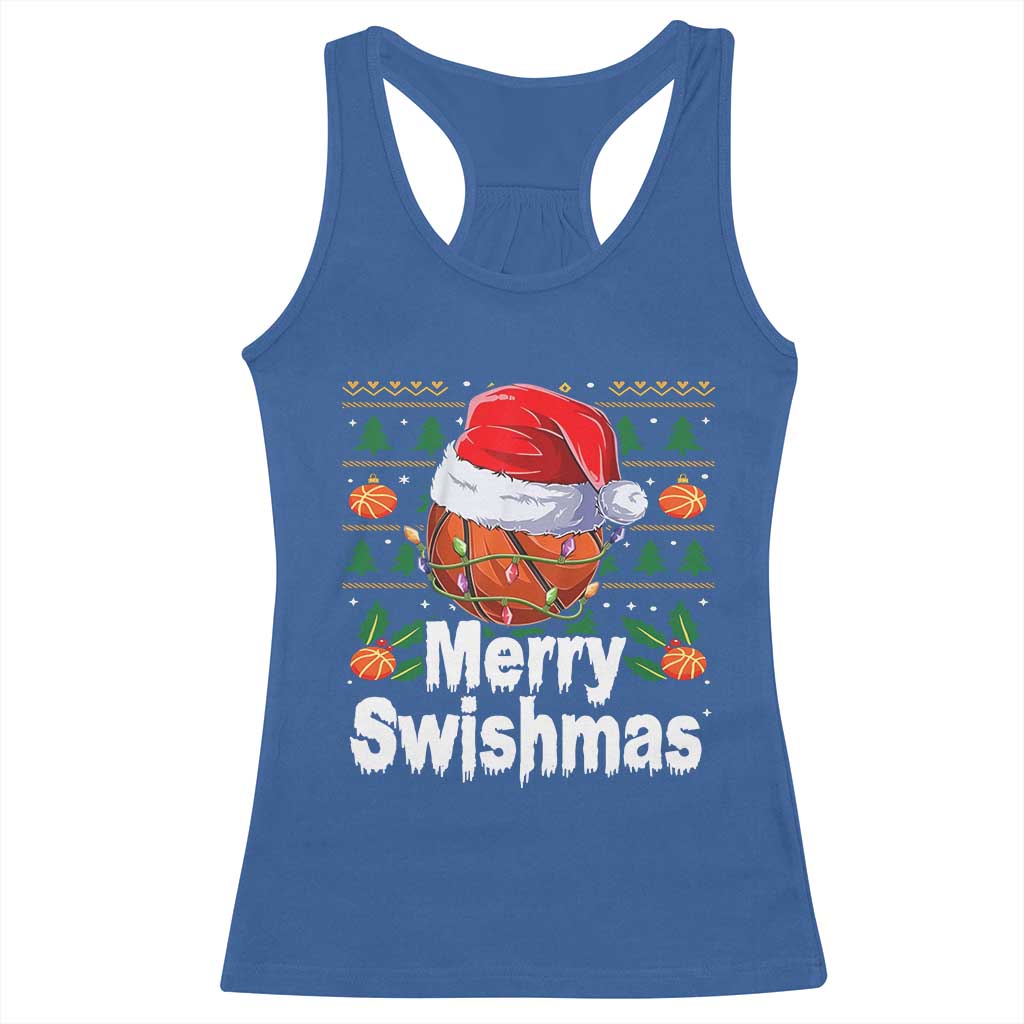 Basketball Christmas Racerback Tank Top Funny Merry Swishmas Sports TS12 Royal Blue Print Your Wear