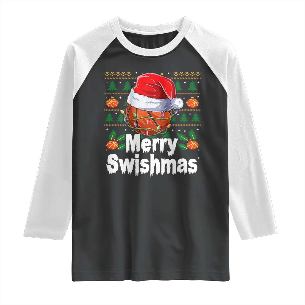 Basketball Christmas Raglan Shirt Funny Merry Swishmas Sports TS12 Black White Print Your Wear